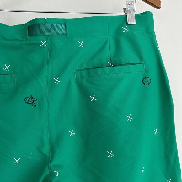 Nike Golf Shorts Mens 34 Green Novelty Flex Charm Slim Fit Dri Fit Belted AOP - Picture 6 of 9